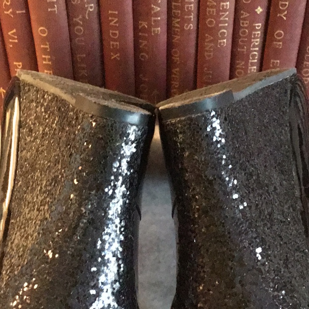 Lilly Pulitzer Black Patent Peep Toe Glitter Resort Chic Wedge Shoes EUC 6.5 - Picture 7 of 7